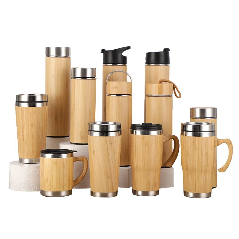 Bamboo Insulated Travel Bottle — Vacuum Thermos Cup