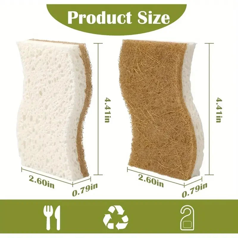 Natural Cellulose & Coconut Kitchen Sponge — Dish Scrubber Pack