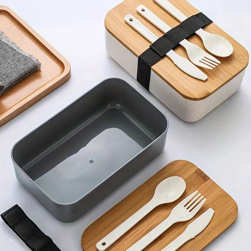 Bamboo Lid Lunch Box with Cutlery Set — Leak-Proof Bento Box