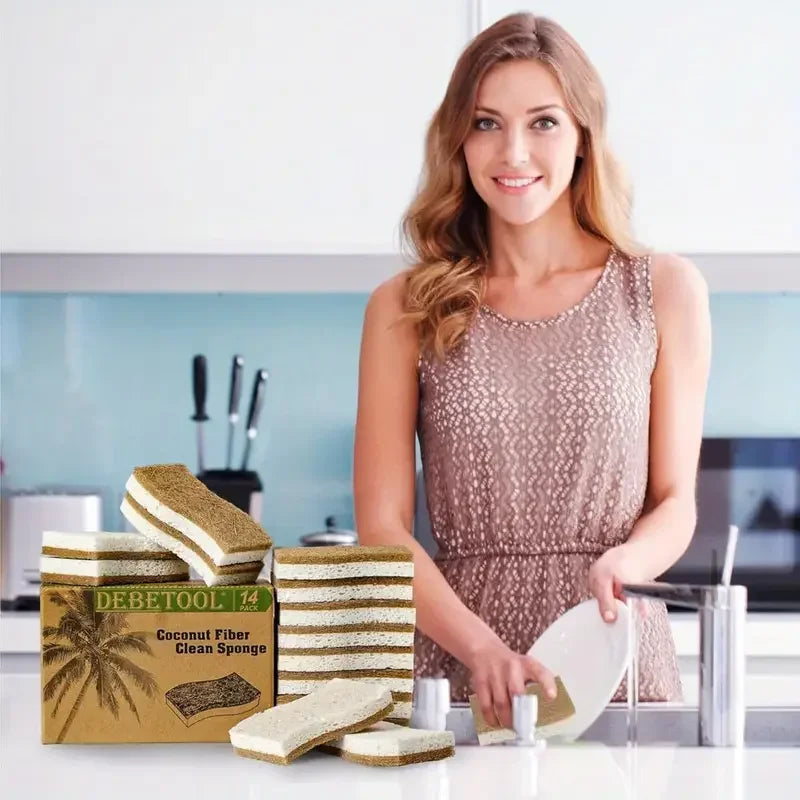 Natural Cellulose & Coconut Kitchen Sponge — Dish Scrubber Pack