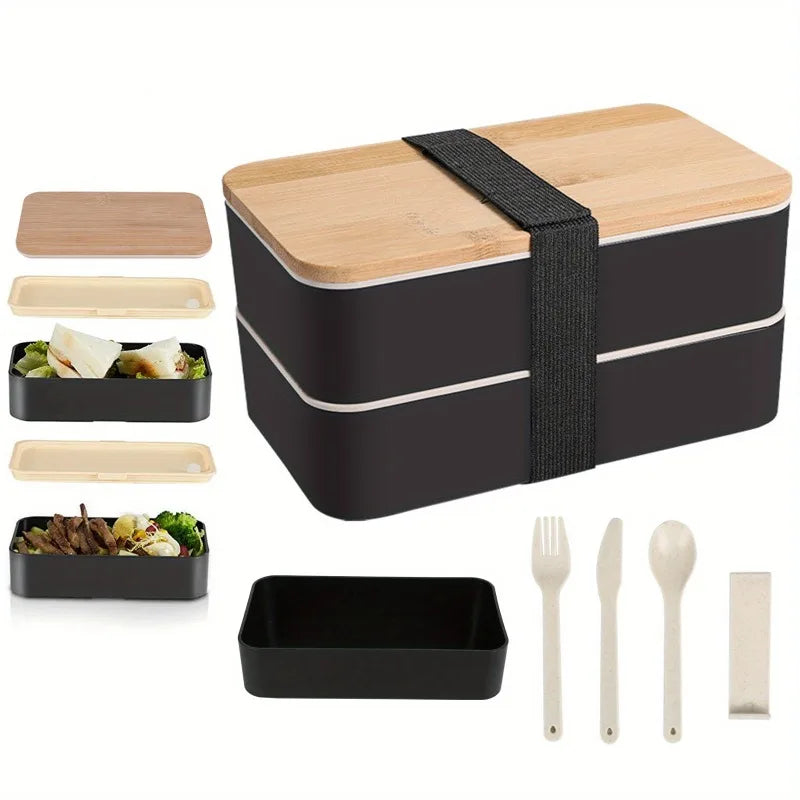 Japanese-Style Wooden Lunch Box — Leak-Proof Portable Bento