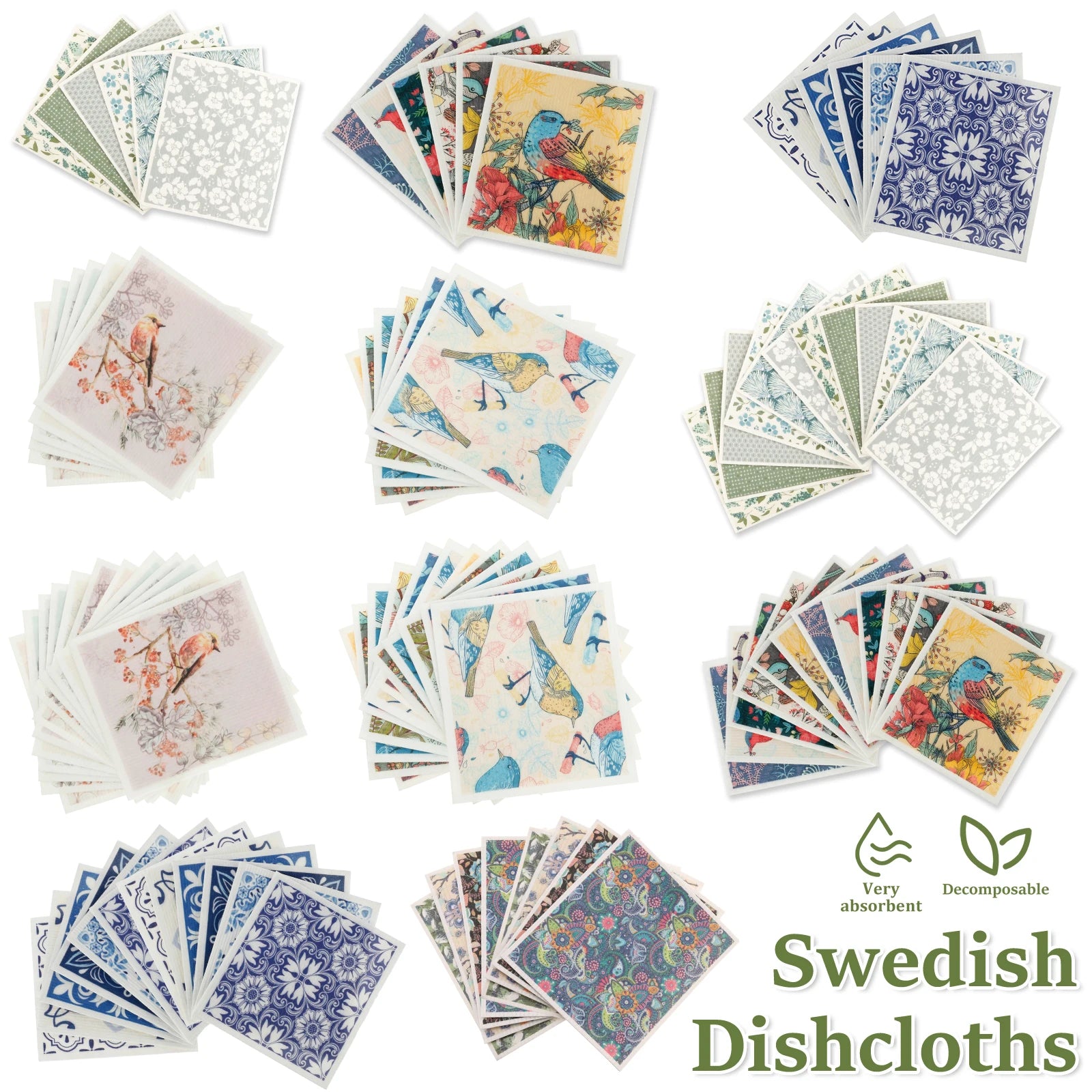 Cotton & Cellulose Kitchen Dishcloths — Soft Absorbent Cleaning Cloths
